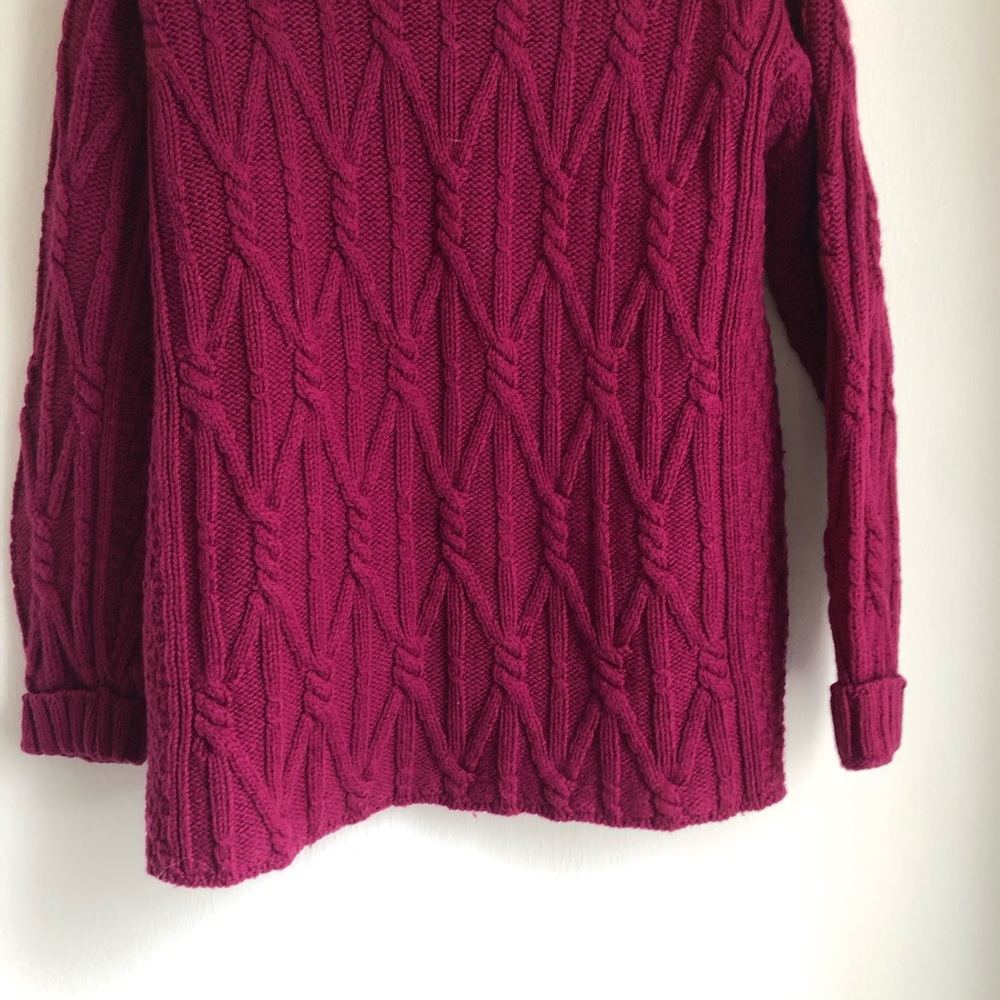Aran Crafts Medium Vintage Cable Knit Fisherman Merino Wool Chunky Wine Cardigan - Picture 9 of 9